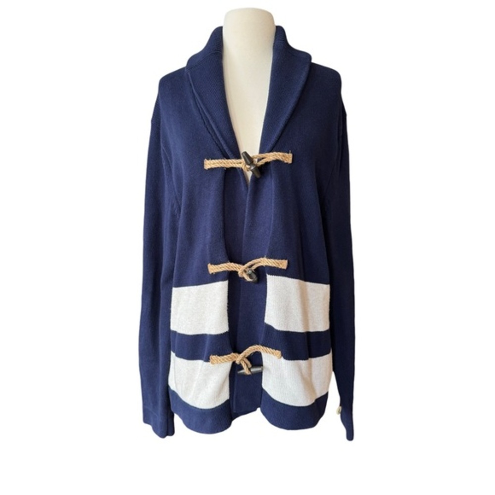 Gap Men Large  Nautical Cardigan Blue and White Stripe Rope Toggle Buttons